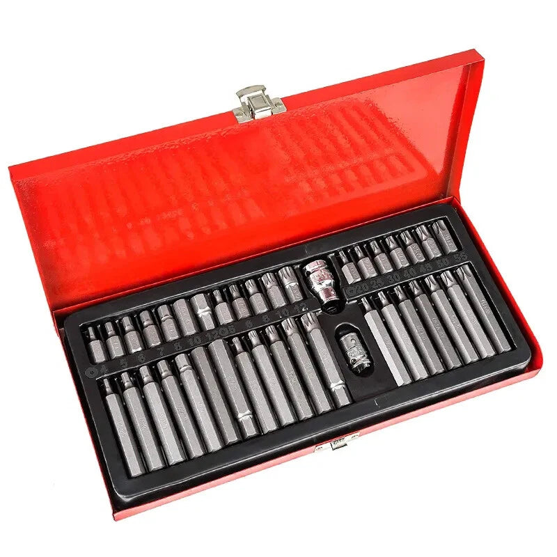 40Pcs 3/8" 1/2" Drive Male Female Torx Torque Tork Star Bits Chrome Sockets Tool