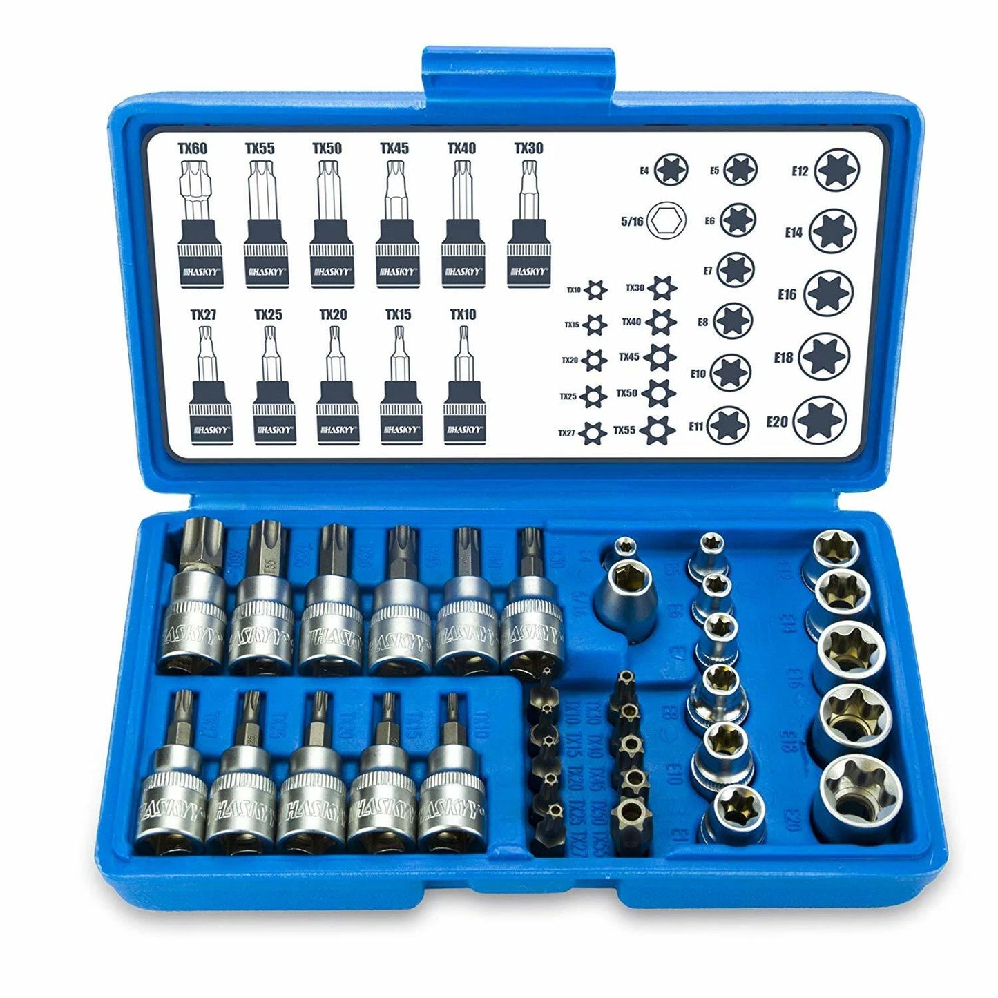 34Pcs Torx Torque Tork Star Bits Drive Male Female 3/8' Chrome Sockets Set Tool