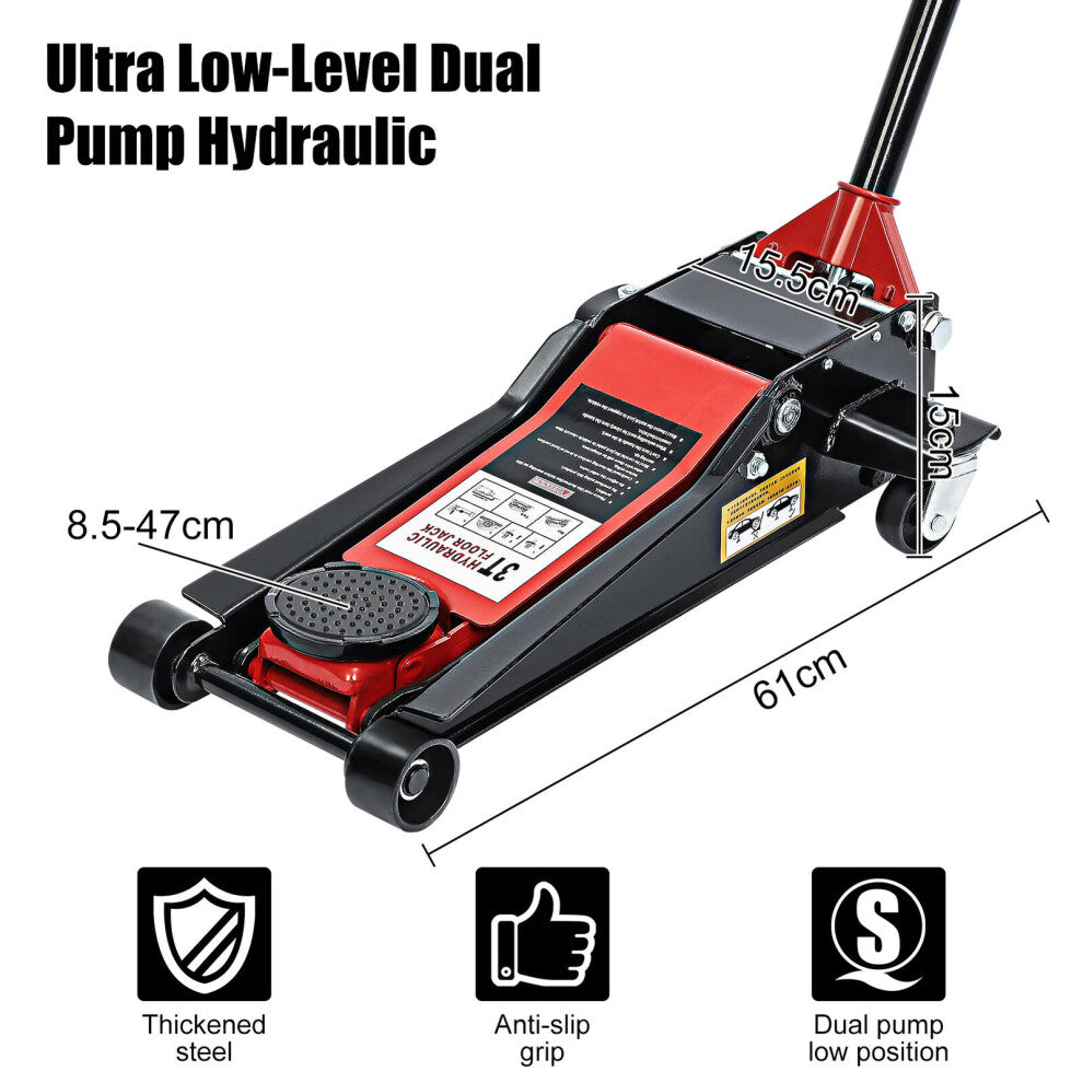 3 Ton Heavy Duty Hydraulic Trolley Floor car Jack 85mm-470mm for Car