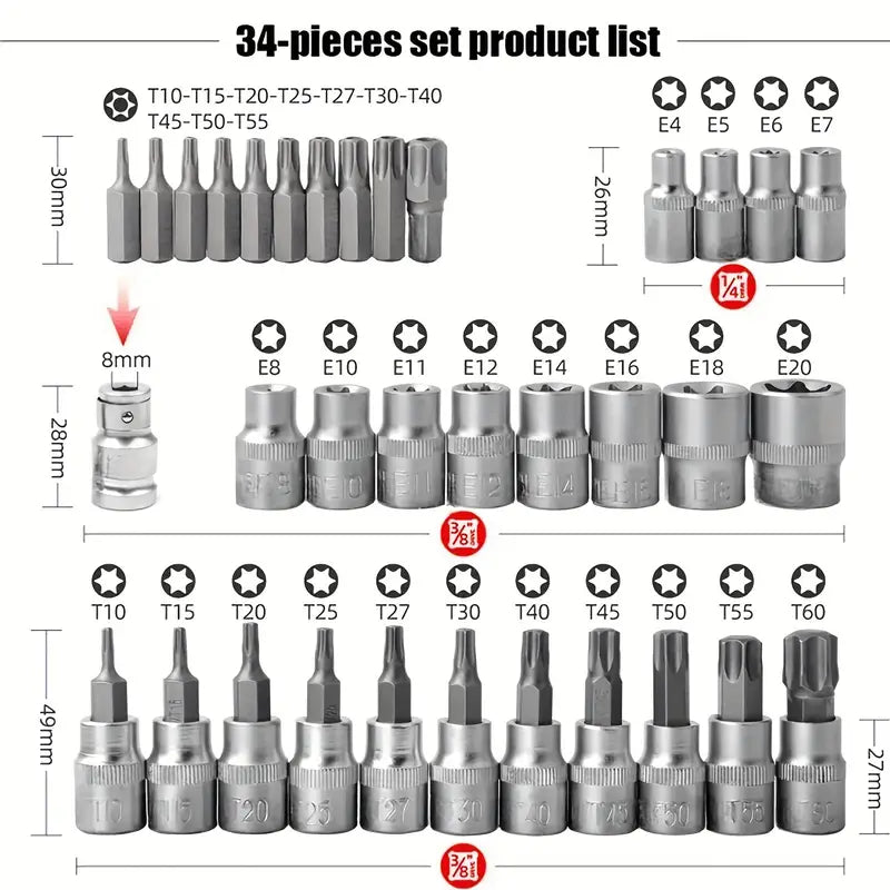 34pcs Torx Socket Set