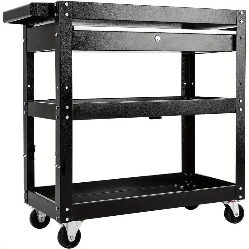 Tool Storage Heavy Duty Durable Garage Cart Trolley 3 Tier Workstaion Box black