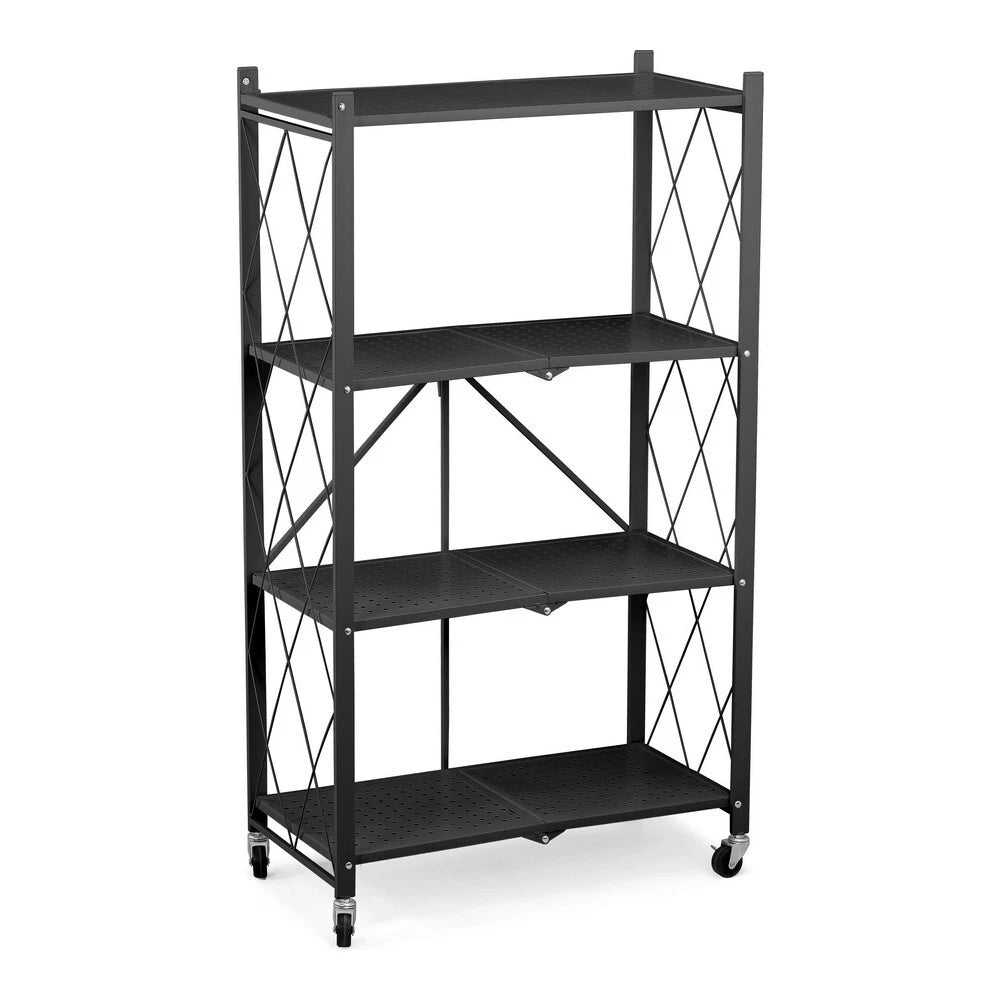 4 Tier Heavy Duty Foldable Metal Rack Storage Shelving Unit With Wheel Home